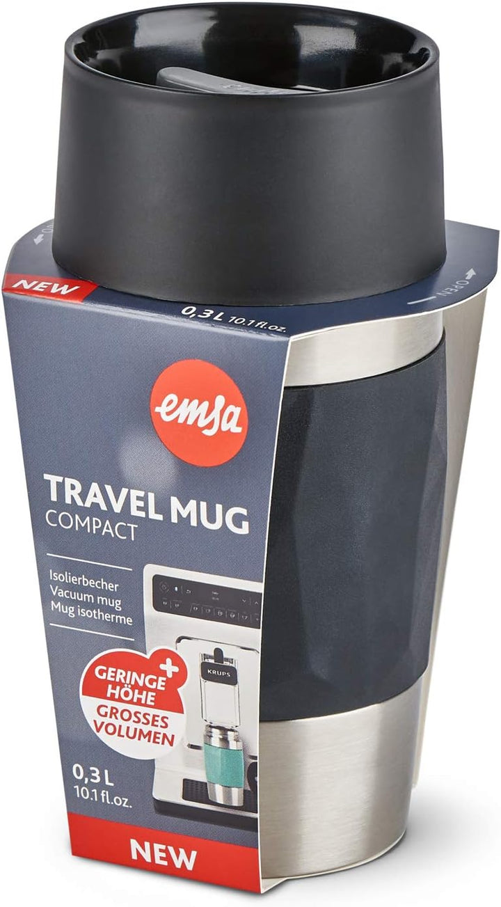 Emsa Travel Mug Compact Thermobecher 300 ml, Isolierbecher Edelstahl, Kaffeebecher to go, 3h heiss,