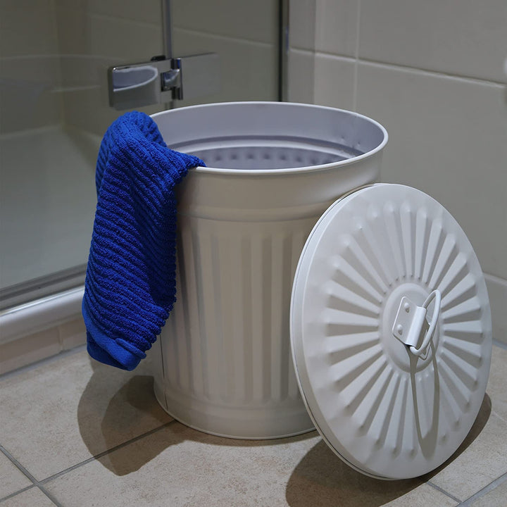 Jinfa 3 Sets Retrodesign Mülleimer mit Deckel | Mattweiss | Ø 29 cm, Höhe 31,5 cm 18 Liter 3 Stück -