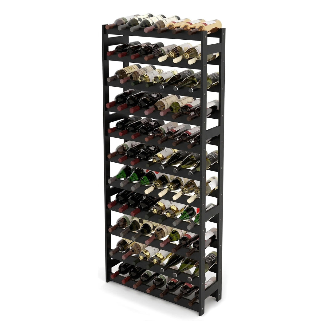 Relaxdays Weinregal, 77 Flaschen, Walnussholz, 166x72,5x25 cm, Weinhalter für Rot- & Weisswein, Flas