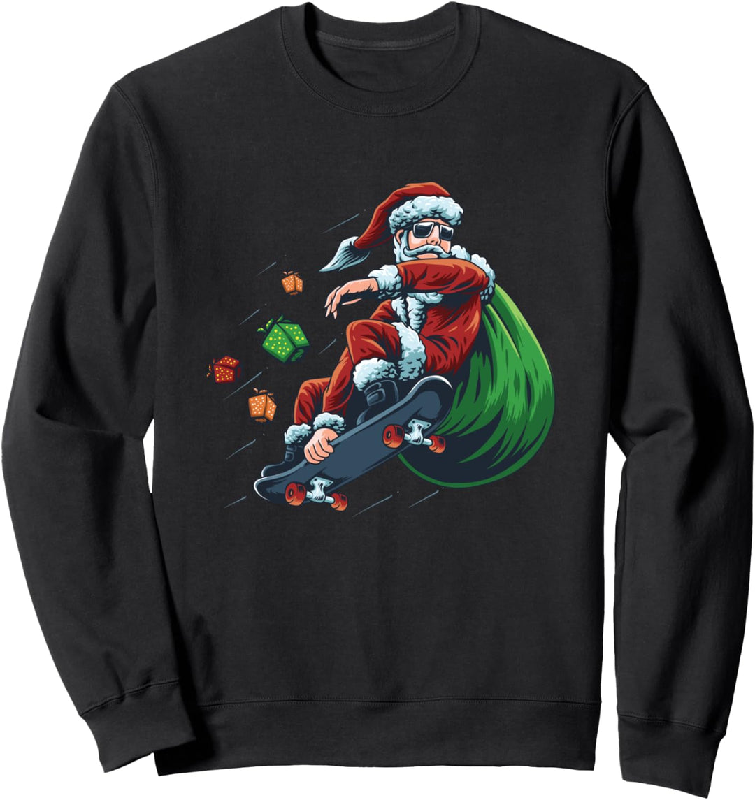 Cool Skater Santa Skateboard Glasses Christmas Gifts Hipster Sweatshirt