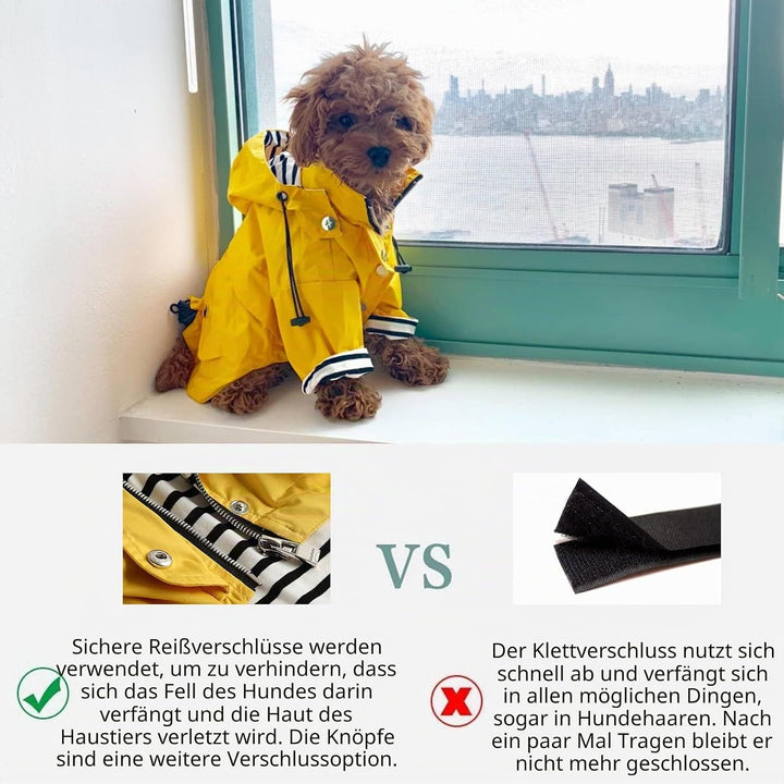 MOREZI Hunderegenmantel, mit Reissverschluss und reflektierenden Knöpfen, Regen-/wasserdicht, Verste