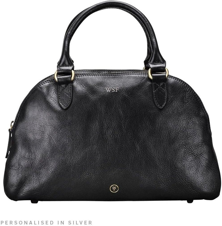 Maxwell Scott Hochwertige Damen Leder Bowling Bag Handtasche LilianaS in Schwarz