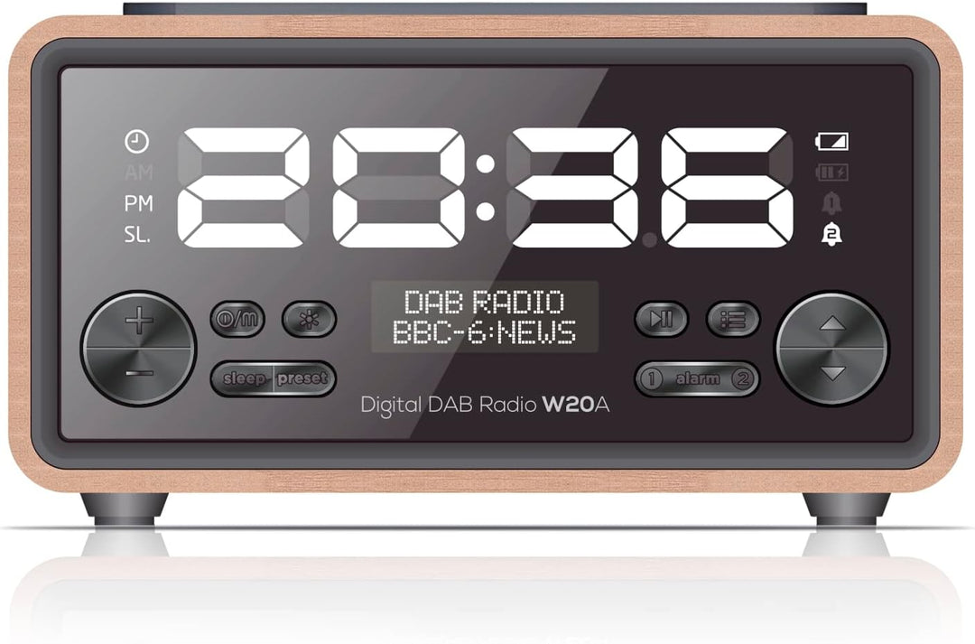Inscabin W20A DAB/DAB+ FM Digital-Radiowecker mit Kabelloses Laden/grossem Bildschirm, tragbarer kab