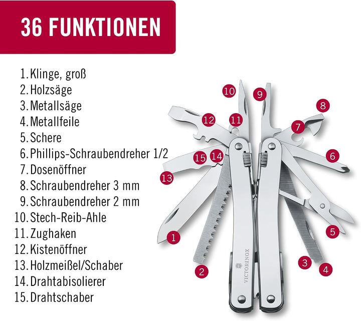 Victorinox Multifunktionswerkzeug Swiss Tool Spirit X Plus Ratchet, 36 Funktionen, Swiss Made, Multi