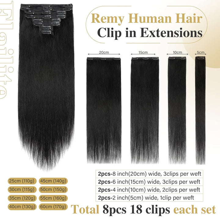 Elailite Clip in Extensions Echthaar Doppelt Tressen für Mädchen Haarverlängerung Haarteil 8 Teilig