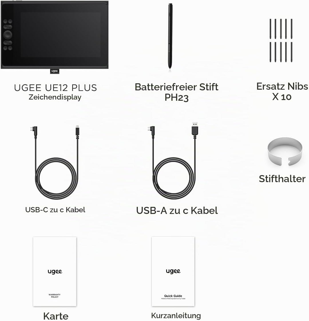 ugee UE12 Plus 11,9 Zoll Grafiktablett mit Display,Pen Display mit 147% sRGB Ultra-Wide Color Gamut