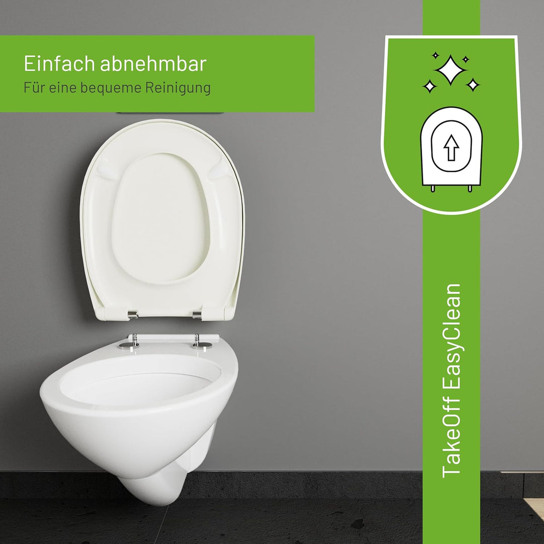 LUVETT® WC-Sitz mit Absenkautomatik C100 oval universell, Toilettendeckel mit 3 Edelstahl Montagelös