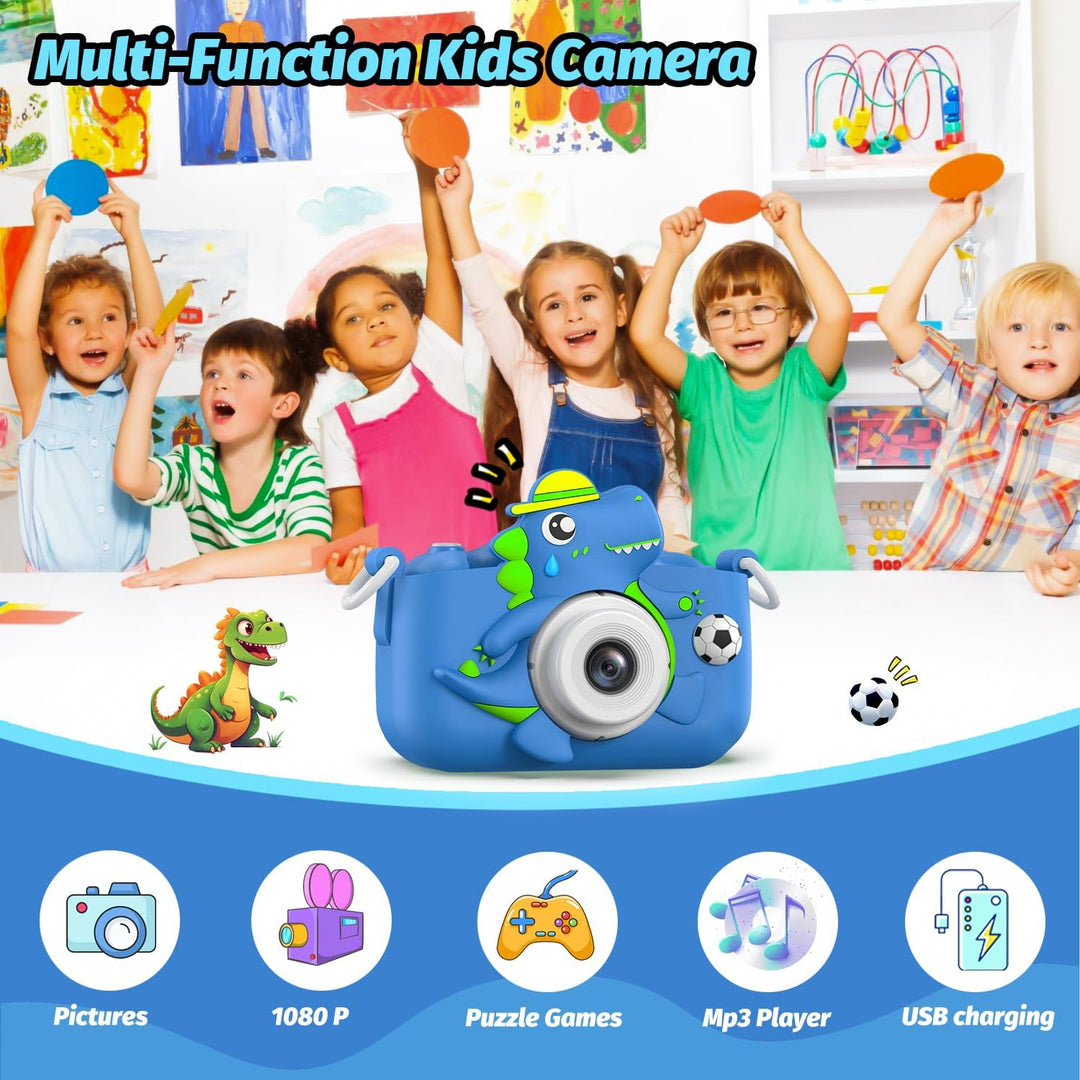 Kinderkamera, Dinosaurier Selfie Digital Kamera mit 32GB Karte, Weihnachts Geburtstagsgeschenk für J