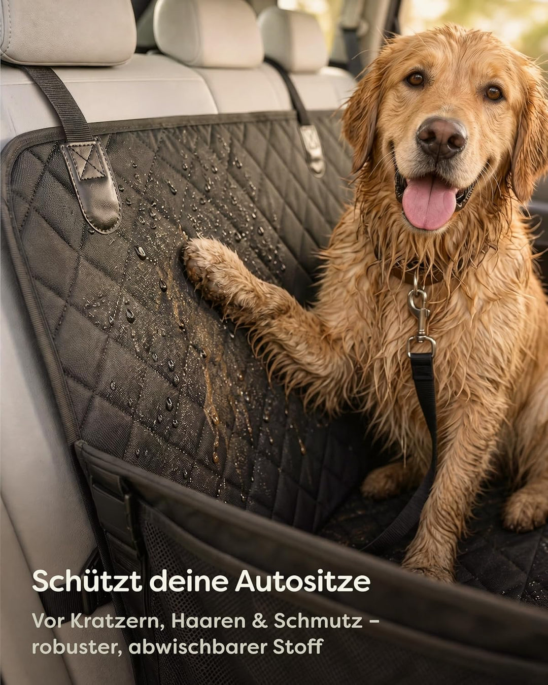 Knupis Extra Stabiler Hunde Autositz für Grosse Hunde - Wasserabweisend & Kratzfest mit 5 Taschen –