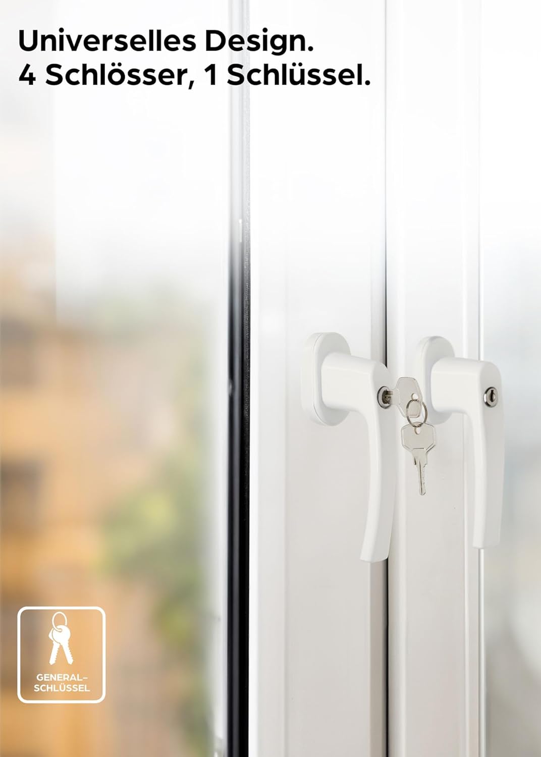 4 Abschliessbare Fenstergriffe Weiss - 𝗞𝗶𝗻𝗱𝗲𝗿𝘀𝗶𝗰𝗵𝗲𝗿 - Einfache Montage - Mit 8 universalen Schlüssel