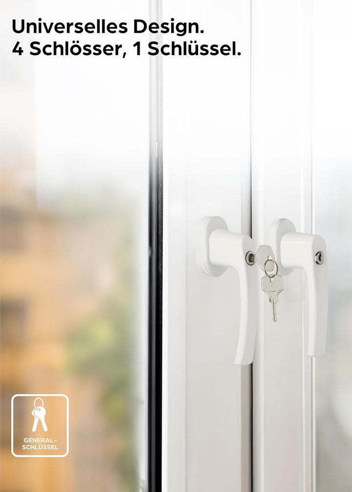 4 Abschliessbare Fenstergriffe Weiss - 𝗞𝗶𝗻𝗱𝗲𝗿𝘀𝗶𝗰𝗵𝗲𝗿 - Einfache Montage - Mit 8 universalen Schlüssel