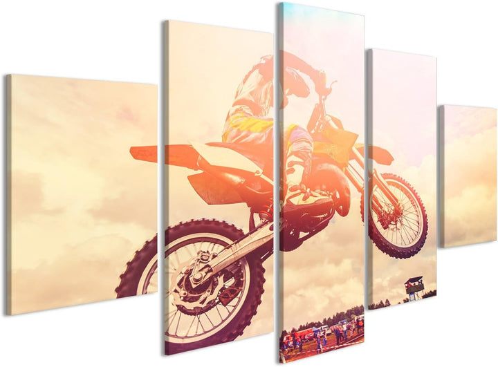 islandburner Bild auf Leinwand Rennläufer auf Motorrad dirtbike Motocross-Querfeldein im Flug, sprin