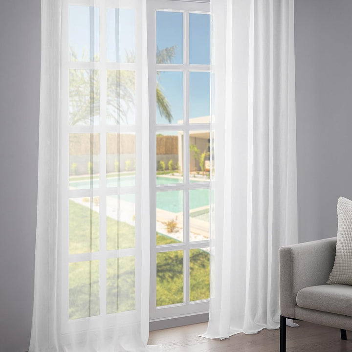 Topfinel Voile Vorhänge mit Kräuselband in Leinen-Optik Transparent für Wohnzimmer Schlafzimmer Fens