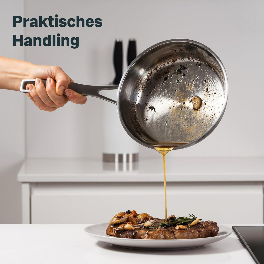 SILBERTHAL Edelstahl Pfanne Unbeschichtet - Induktion - Profi Bratpfanne 20cm - Röstaromen - Ofenfes