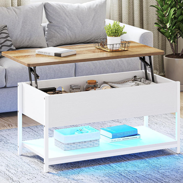YITAHOME Couchtisch mit Höhenverstellbarer Platte Kaffeetisch Ausziehbarer, Versteckter Stauraum, Wo