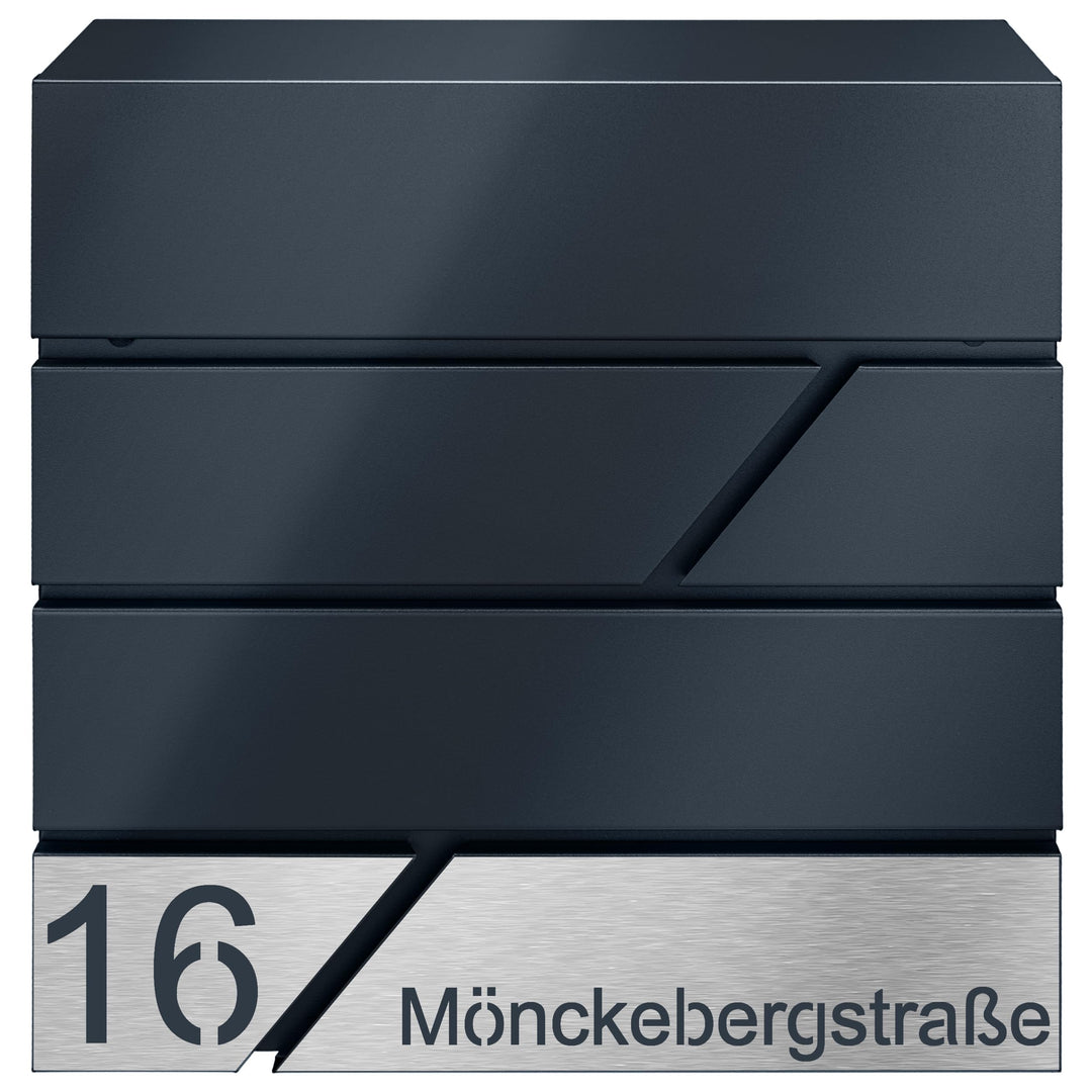 Briefkasten mit Zeitungsfach in Anthrazit, Edelstahlbriefkasten, Wandbriefkasten Briefkasten mit Sch