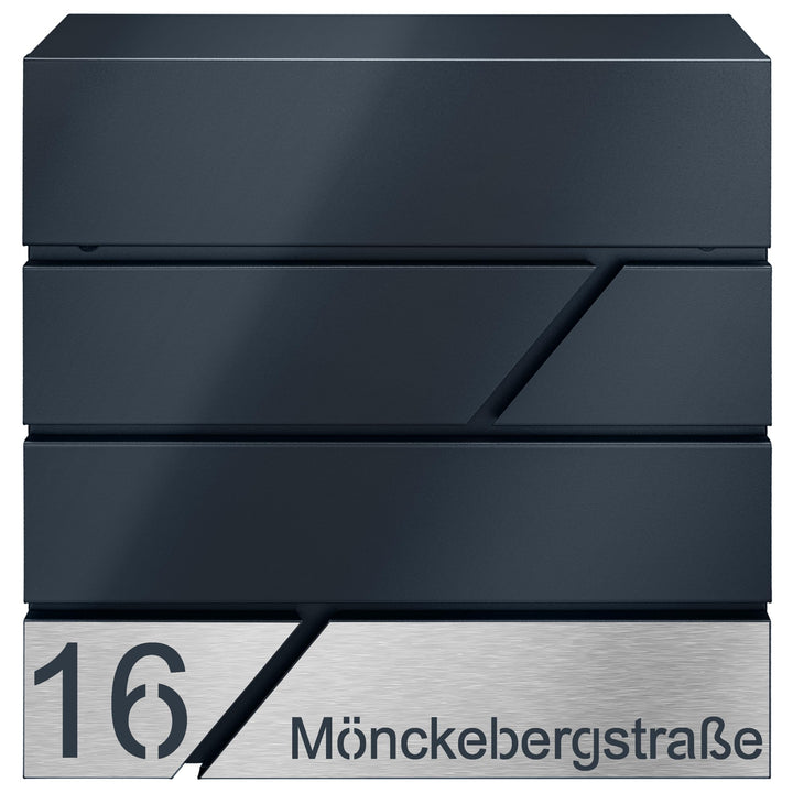 Briefkasten mit Zeitungsfach in Anthrazit, Edelstahlbriefkasten, Wandbriefkasten Briefkasten mit Sch