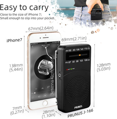 PRUNUS J-166 AM FM UKW Radio Batteriebetrieben, Transistorradio Weltempfänger Radio mit grossartiger