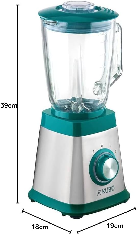 Kubo Mixer aus Glas, 1000 W, 4 Geschwindigkeiten, 1,5 l, 6 Klingen aus Edelstahl, Eiswürfelfunktion