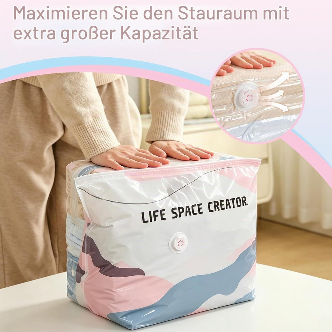No‑Pump Vacuum Storage Bags, 4 Stücks Vakuumbeutel Ohne Pumpe, Vakuum-Aufbewahrungsbeutel Ohne Pumpe