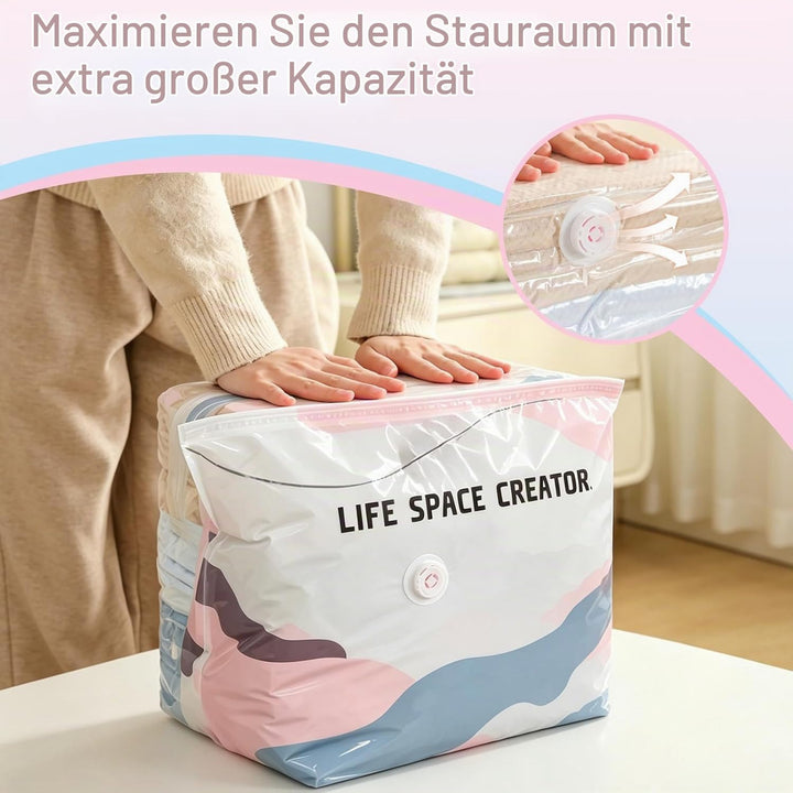 No‑Pump Vacuum Storage Bags, 4 Stücks Vakuumbeutel Ohne Pumpe, Vakuum-Aufbewahrungsbeutel Ohne Pumpe