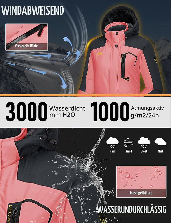 MAGCOMSEN Winterjacke Damen Skijacke mit Fleece Parka Winter Softshell Jacke Ski Snowboardjacke Wass