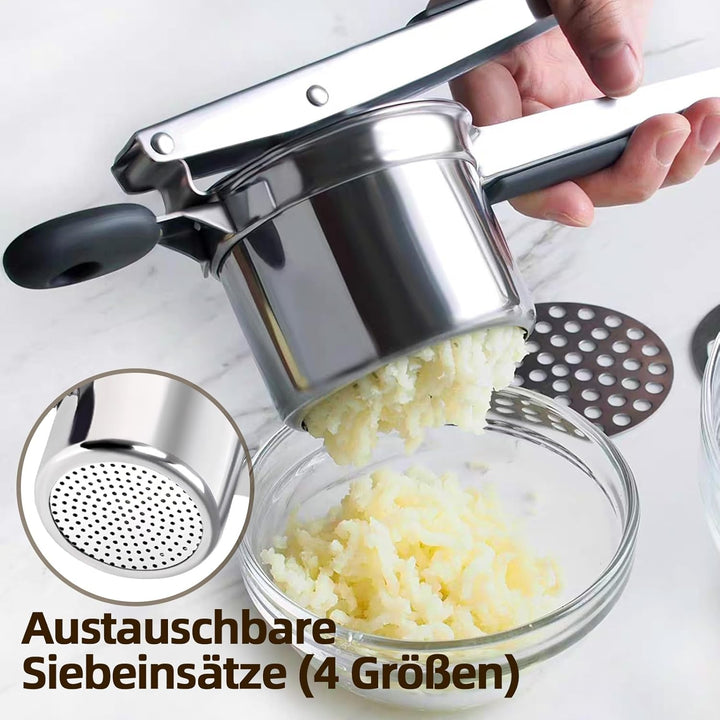 Kartoffelpresse Edelstahl, Spätzlepresse mit 4 Austauschbaren Spätzlesieb in Verschiedene Porengröss