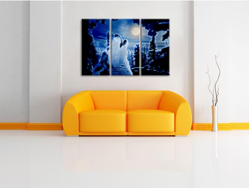 Pixxprint Heulender Wolf im Mondlicht als Leinwandbild/Grösse: 3 Teilig (120x80 cm) cm/Wandbild/Kuns
