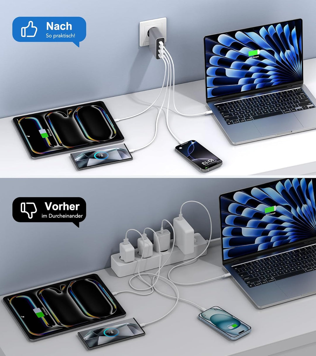 120W 4-Port USB C Ladegerät Mehrfach Mit USB-A, Schnellladegerät PD3.0 Power Adapter, Netzteil Für i