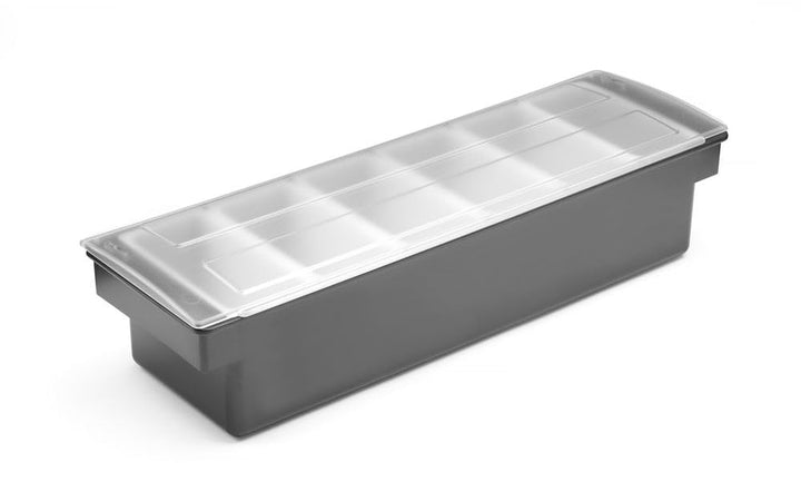 HENDI Zutatenbehälter, Schwarzer ABS Kunststoff mit transparentem Polykarbonat Deckel, mit 6 weissen