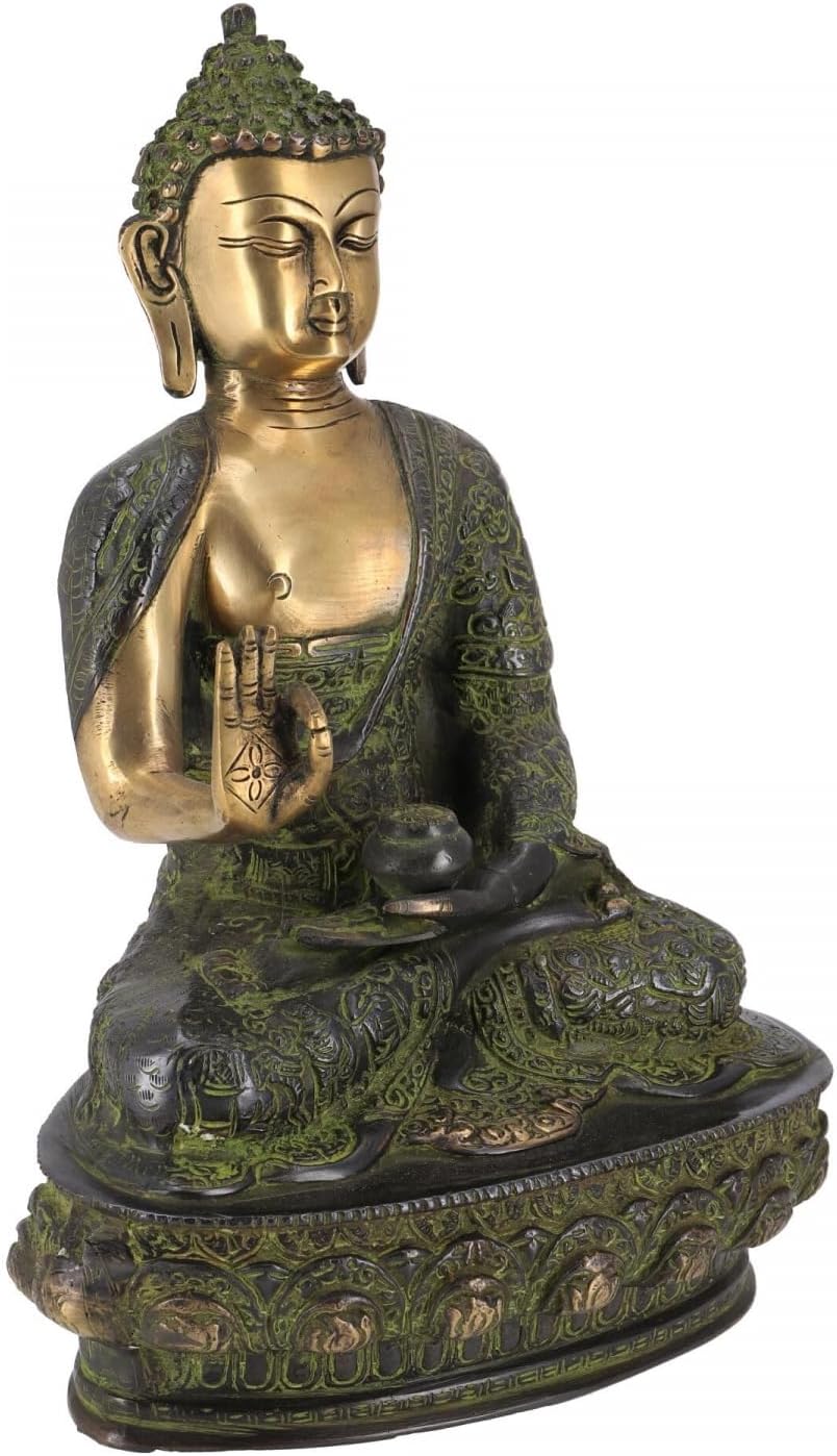 GURU SHOP Buddha Statue aus Messing Amoghasiddhi Buddha 32 cm - Modell 1, Grün, Buddhas, Modell 1