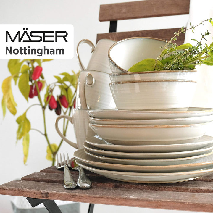 MÄSER Serie Nottingham, 4er Suppenteller Set mit filigranem Linienspiel und edler Glasur, grosse tie