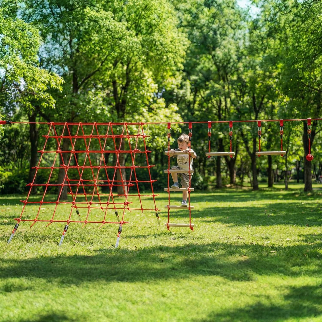 AIYAPLAY Ninja Line Kinder 10m Slackline Set mit Slackline, Turnringe, Schaukel, Kletterleiter, Klet