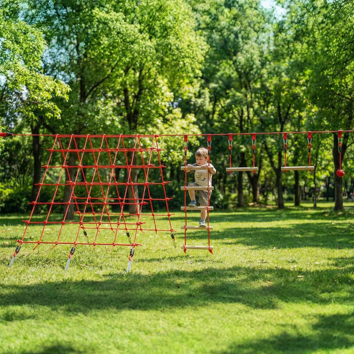 AIYAPLAY Ninja Line Kinder 10m Slackline Set mit Slackline, Turnringe, Schaukel, Kletterleiter, Klet