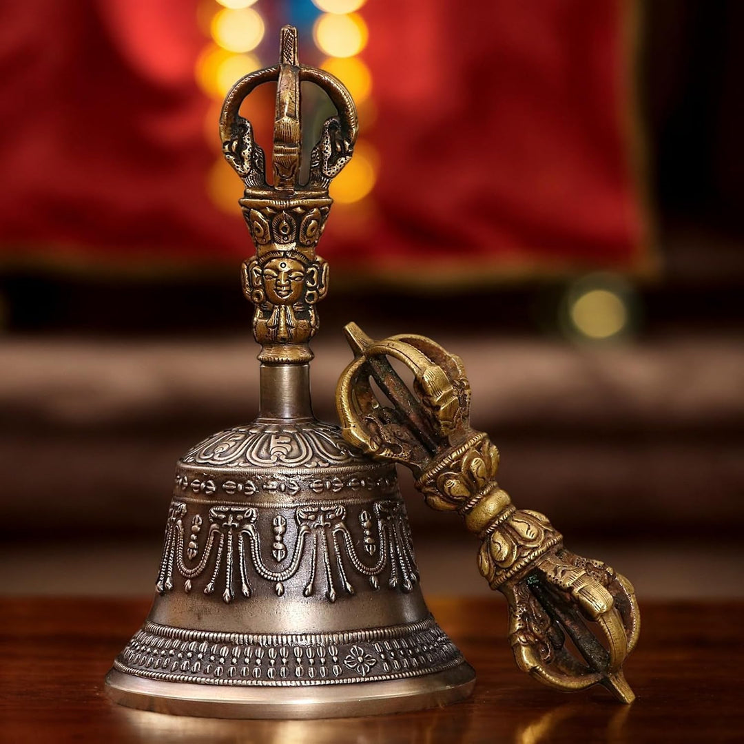 Meditationsglocke,Mini Tibetische Glocken Bajra Set | Handgefertigte Singing Bowl Dorje Vajra Buddhi