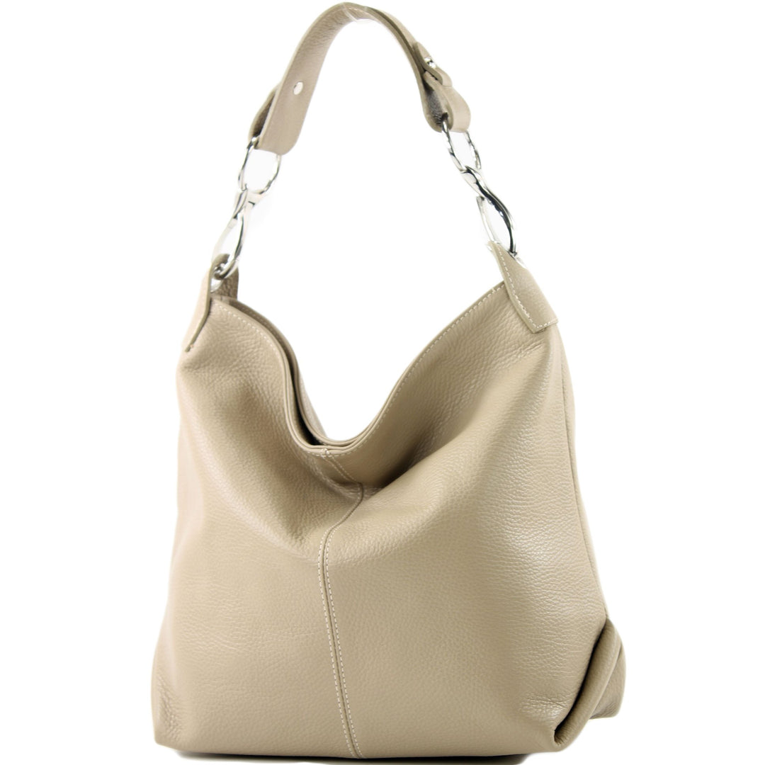 modamoda de T168 Damen Leder Schultertasche, handmade in Italy Graubeige, Graubeige