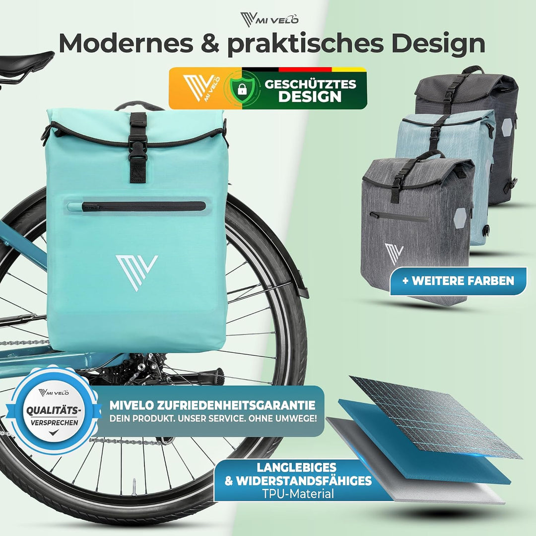 MIVELO 3in1 Fahrradtasche für Gepäckträger - Fahrrad Tasche Rucksack mit gepolstertem Laptopfach - G