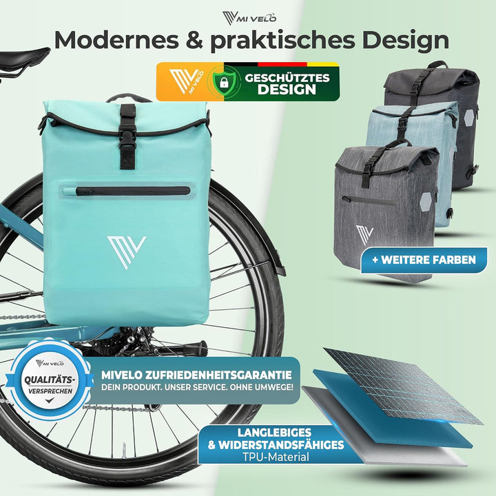 MIVELO 3in1 Fahrradtasche für Gepäckträger - Fahrrad Tasche Rucksack mit gepolstertem Laptopfach - G