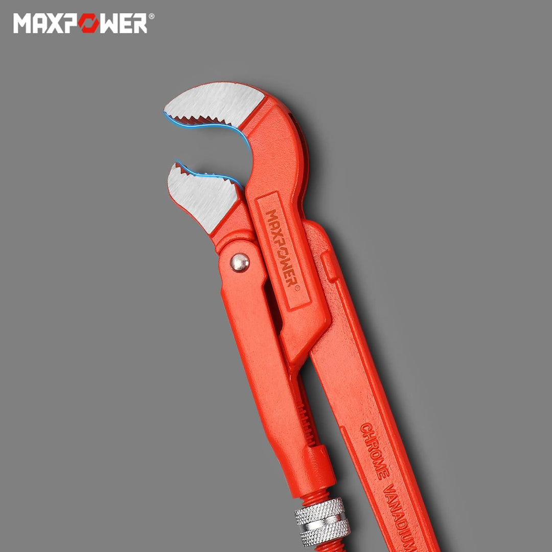 MAXPOWER Abgewinkelte Eck-Rohrzange 1 Zoll S-Maul Wasserrohrzange 330mm S-förmige Backe x 30,5 cm Lä