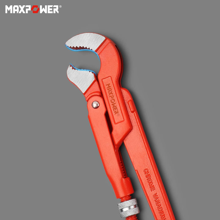 MAXPOWER Abgewinkelte Eck-Rohrzange 1 Zoll S-Maul Wasserrohrzange 330mm S-förmige Backe x 30,5 cm Lä