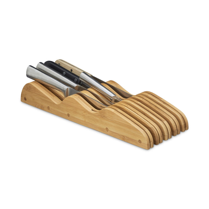 Relaxdays Messerblock Schublade, ohne Messer, liegend, Bambus, für 9 Messer, HBT: 5x12x40 cm, Schubl