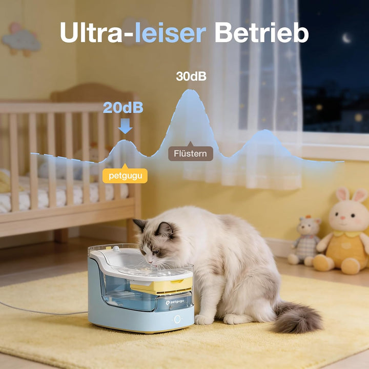 PETGUGU Katzenbrunnen mit App-Steuerung & KI-gestützter Haustierpflege, 8-Schicht-Filtration Trinkbr