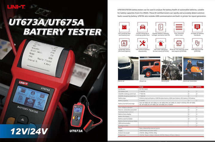 UNI-T UT675A Batterietester mit Drucker, 3 Ah - 250 Ah