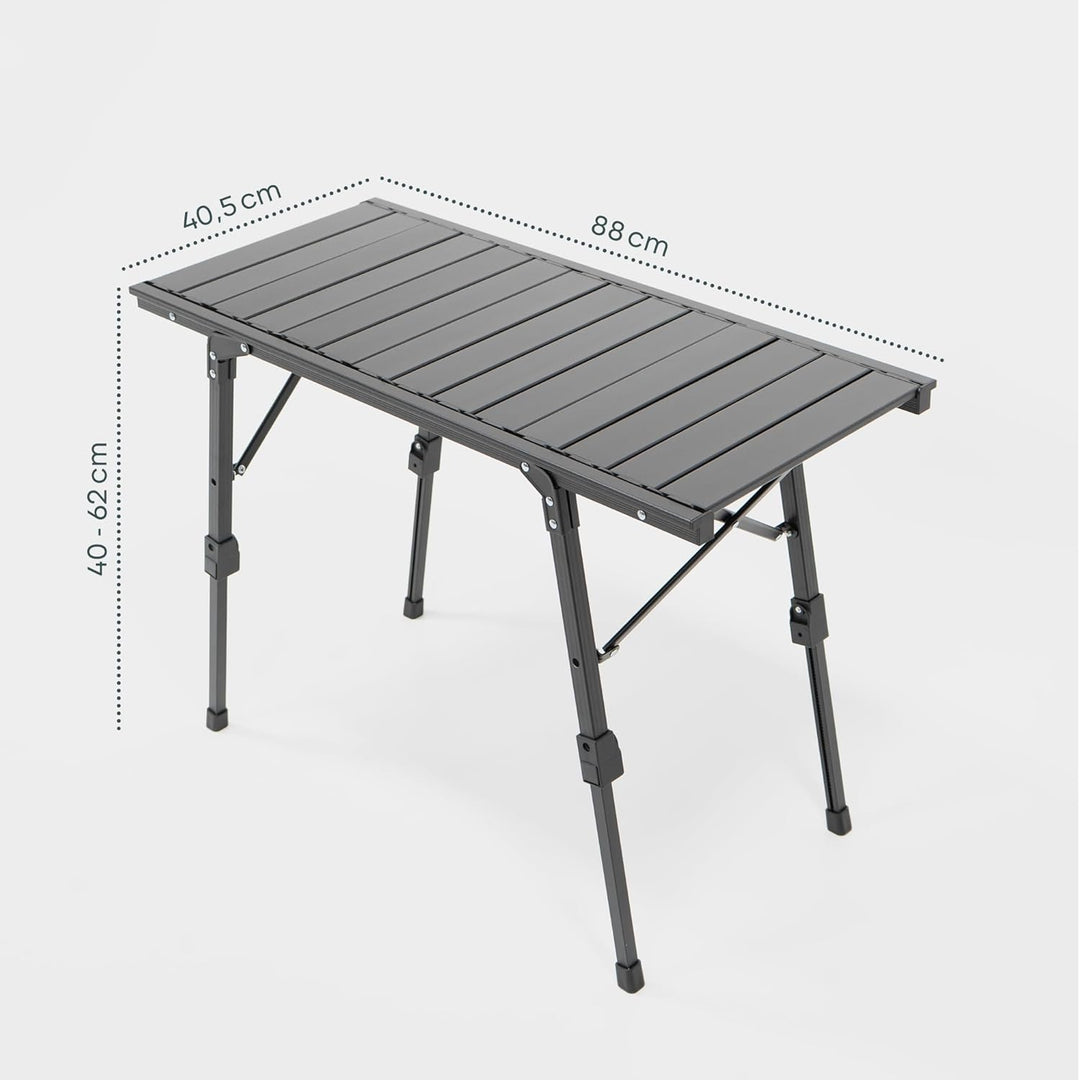 BOXIO - Table: Klappbarer Campingtisch 88x40 wetterfest stabil &amp; faltbar höhenverstellbarer Outdoor