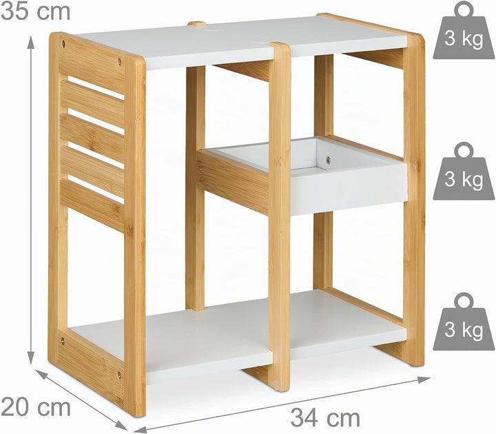 Relaxdays Badregal, 3 Ablagen, HxBxT: 35x34x20 cm, Tischregal für Badezimmer &amp; Küche, Bambus, MDF, n