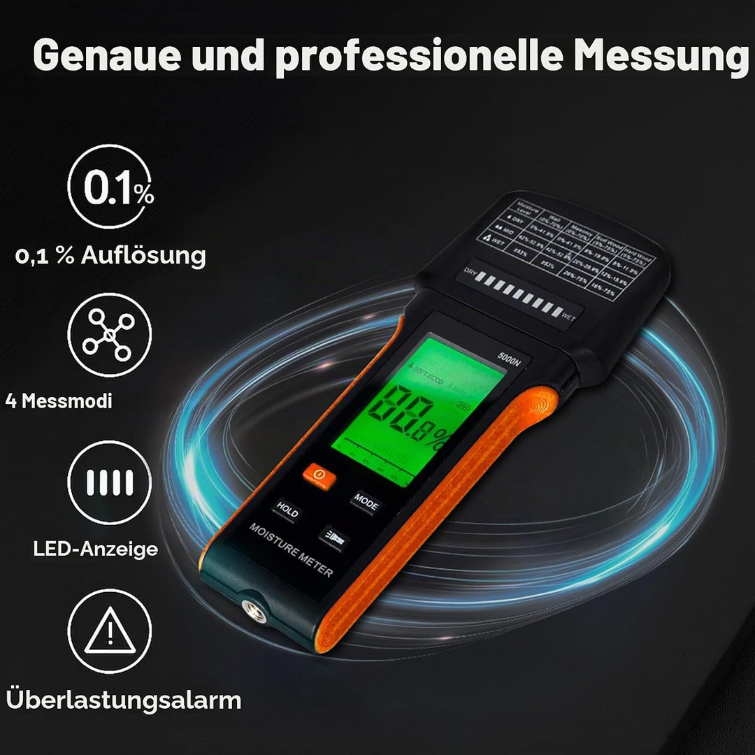 Holzfeuchtemessgerät 4-in-1, 5000N Digitales induktives feuchtigkeitsmesser wand für Wände, Mauerwer