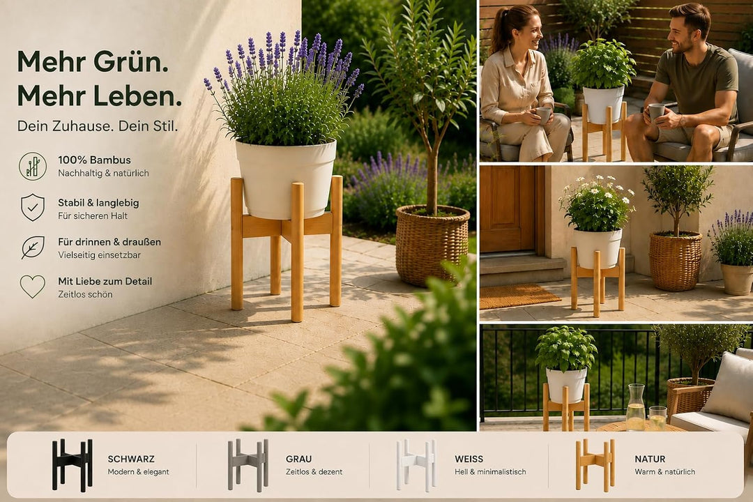 Rubberneck 2er Set Bambus Pflanzenständer - Verstellbare Blumentopfständer aus Bambusholz für den In