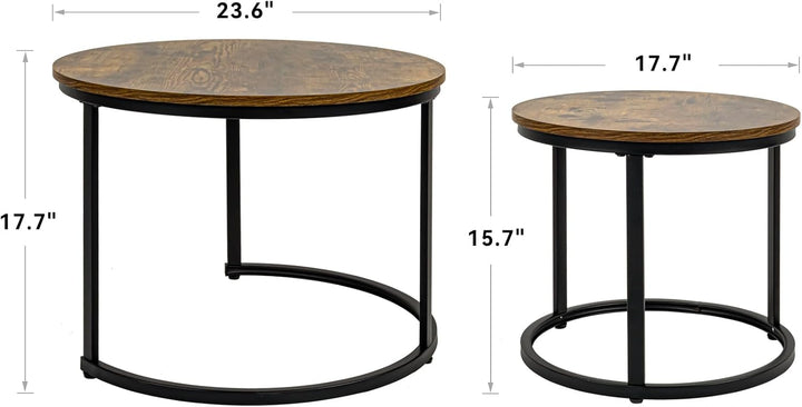 2 Stücke Beistelltisch Set rund, Couchtisch aus Holz mit Metallrahmen,Moderne Kaffeetische Satztisch