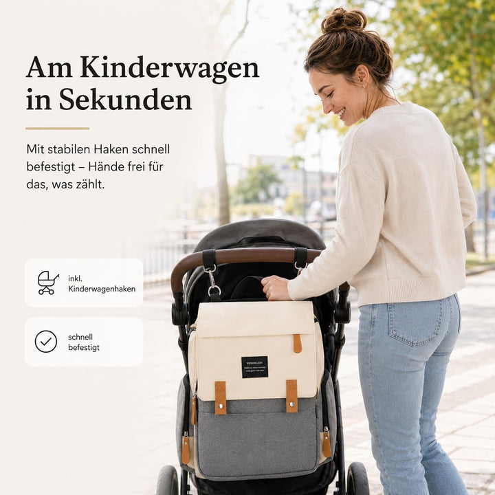 Heberlein Prestige Wickelrucksack, lässige Wickeltasche/Babytasche, praktisch gross, Rucksack für Ma