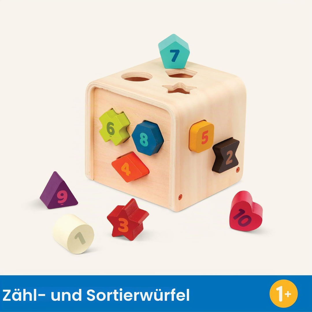 Battat – Zählen & Sortieren Würfel – Formensortierspiel für Kleinkinder, Kinder – Lernwürfel aus Hol